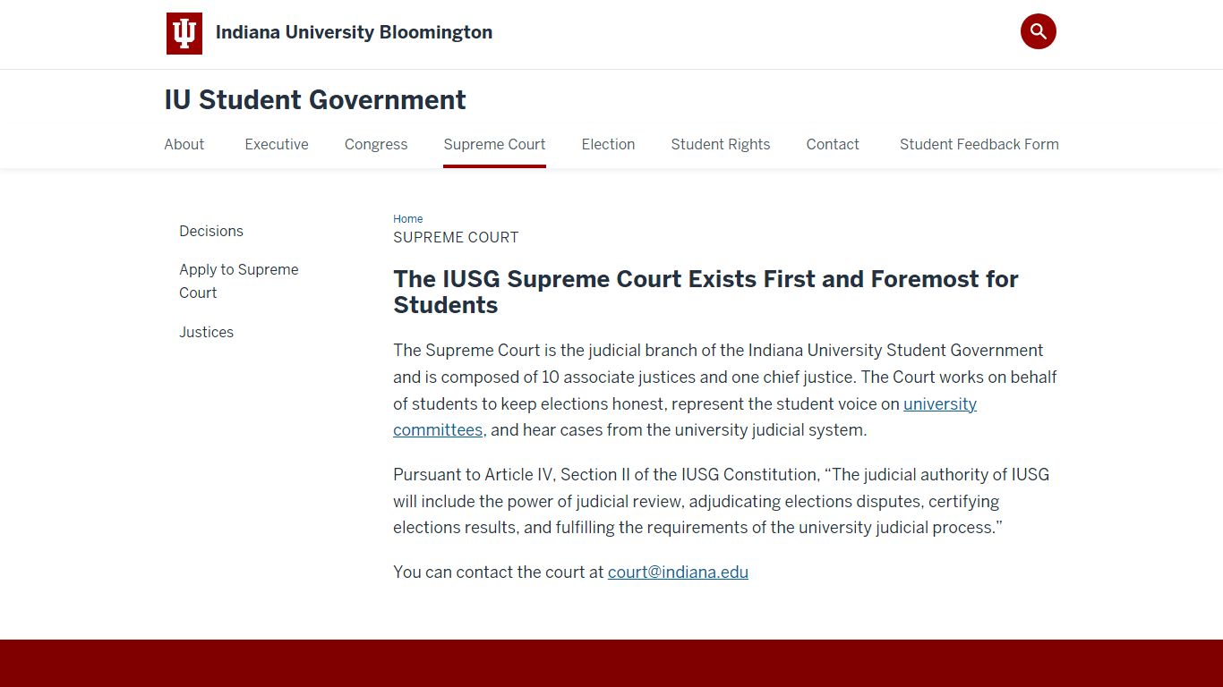 Supreme Court: IU Student Government: Indiana University Bloomington