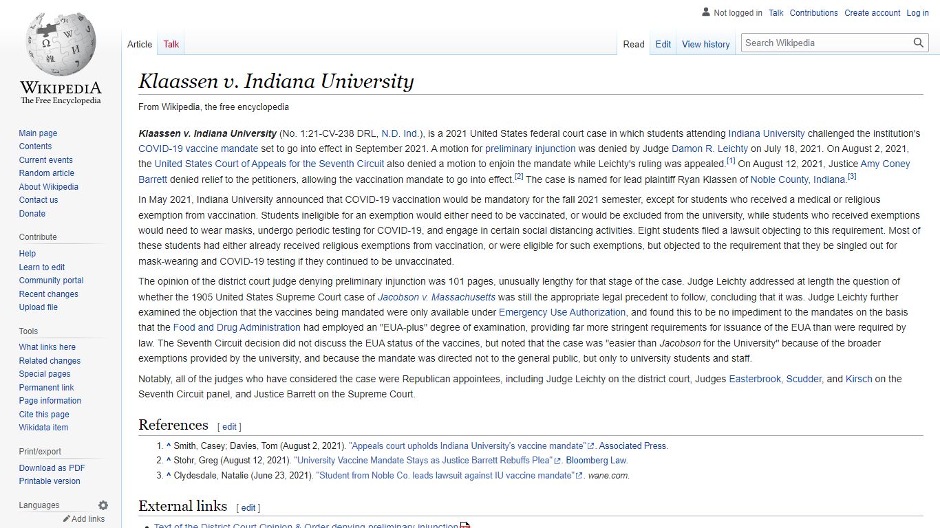 Klaassen v. Indiana University - Wikipedia